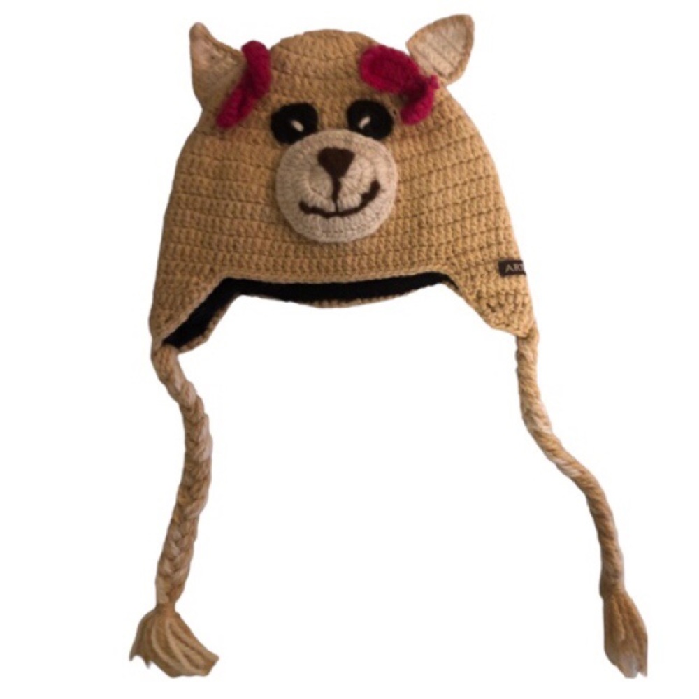 Artesania Hand Knit Bear Hat with pink bows